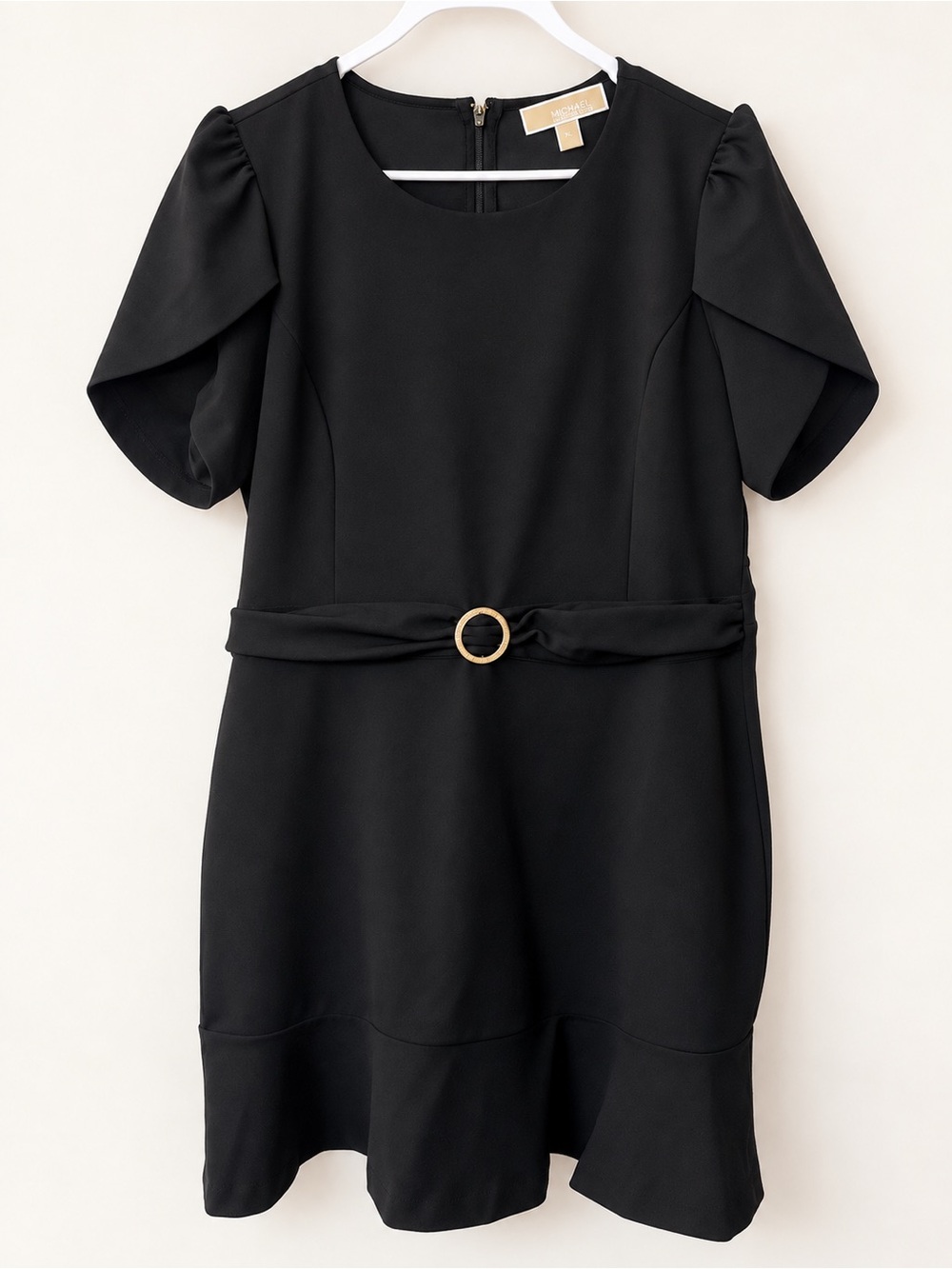 Michael Kors Black Short Sleeve Belted Dress with Gold Ring